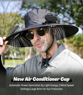 Chapeau de ventilateur solaire rechargeable - largeur réglable (60 cm) Cap de pêche avec deux ventilateurs de refroidissement et protection UV