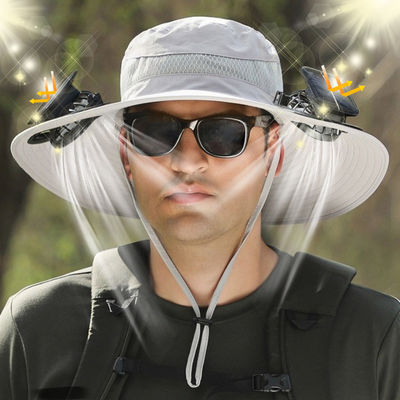 Nouveau style Populaire Refroidissement Protection UV Travail en plein air été Chapeau de protection solaire Chapeau de ventilateur solaire Avec deux ventilateurs solaires
